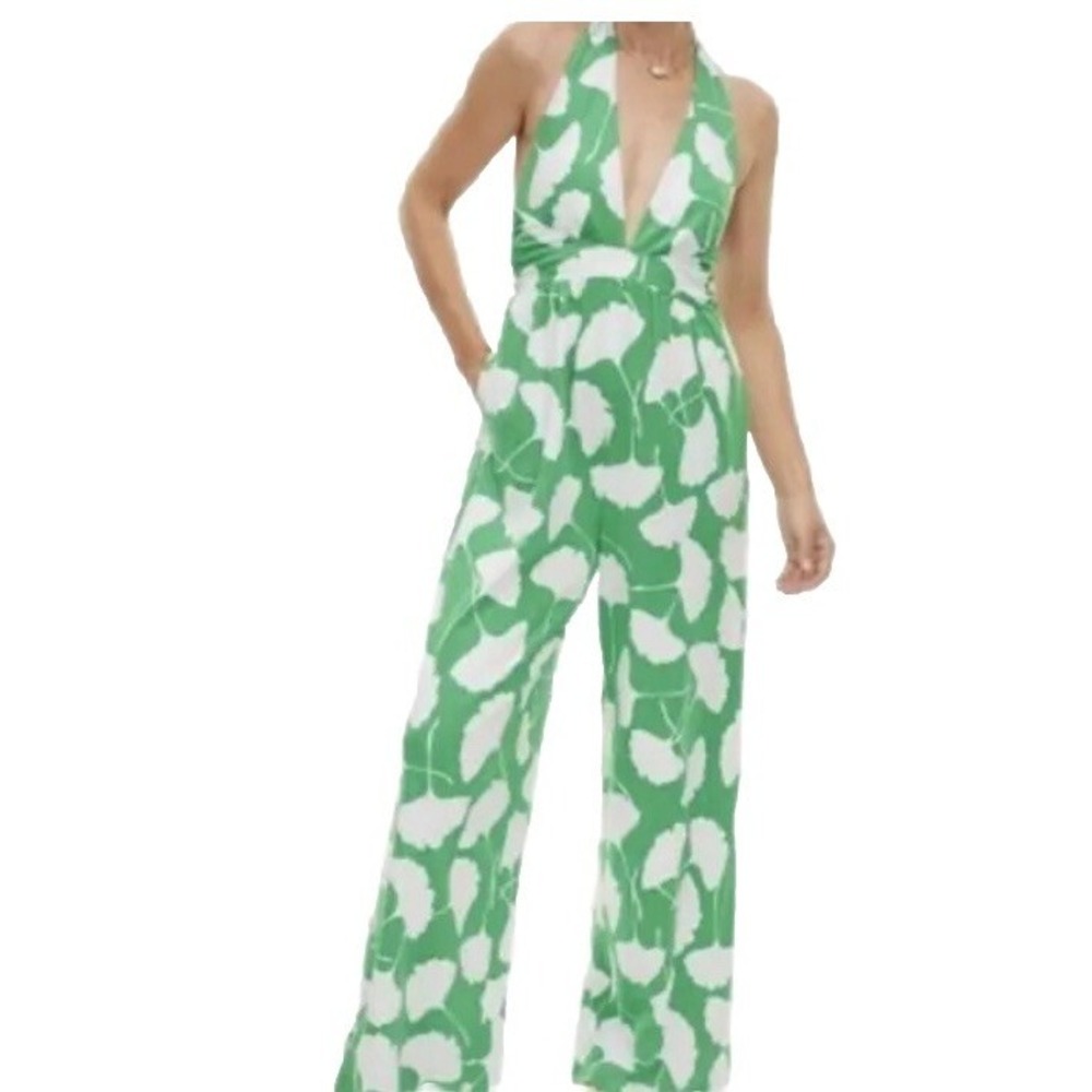 NWOT DVF Target Diane Von Furstenberg Size XS HALTER JUMPSUIT green White